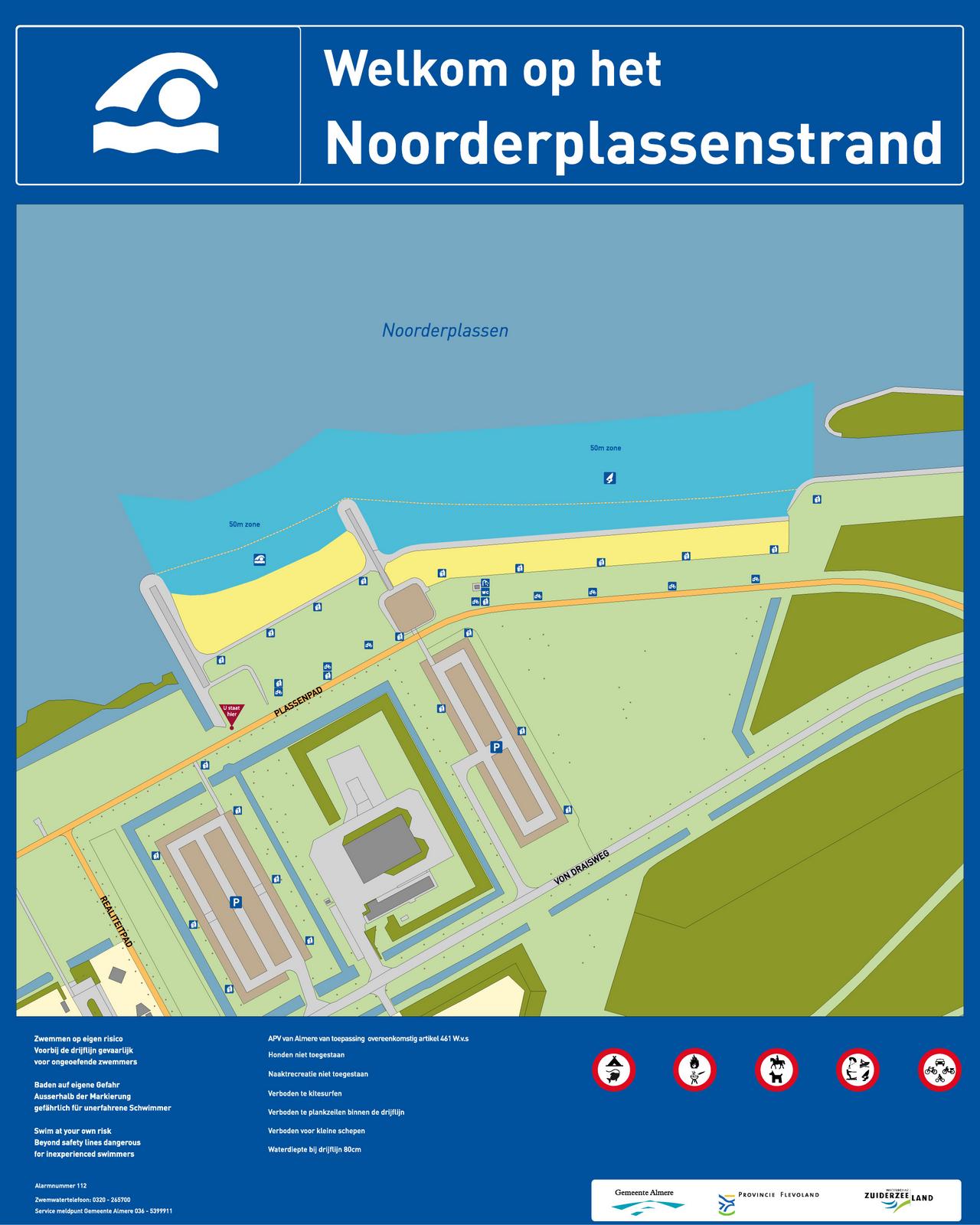 Het informatiebord bij zwemlocatie Noorderplassenstrand